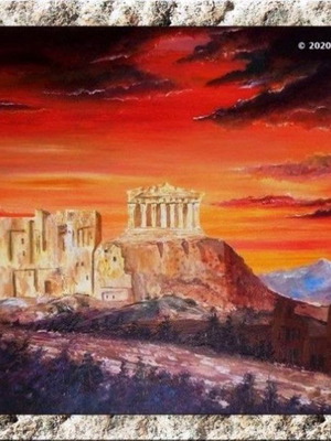 Πίνακας ζωγραφικής Ακρόπολη - Παρθενώνας καινούργιος, χειροποίητος σε καμβά 35x50x1.5 εκ