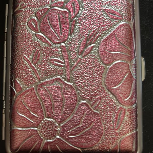 Metal cigarette case new, pink with silver