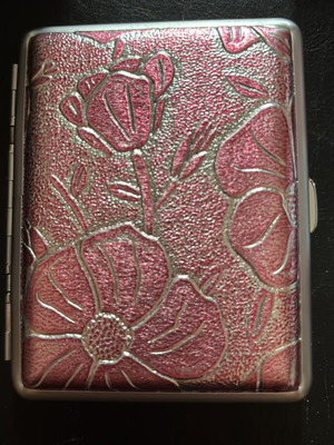 Metal cigarette case new, pink with silver