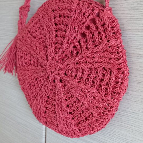 Boho τσαντάκι από ψάθα σαν καινούργιο, κόκκινο