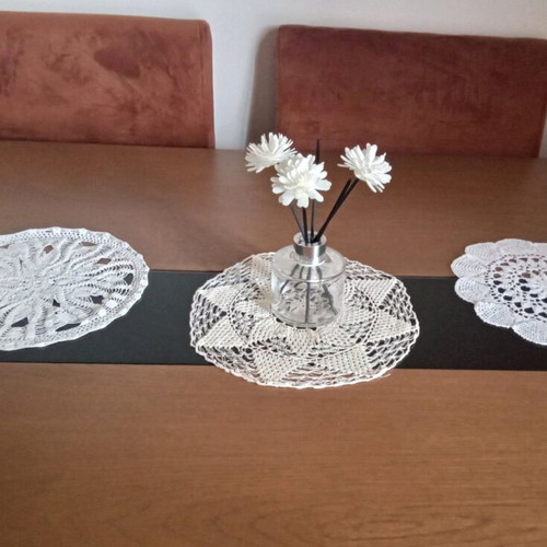 Knitted handmade doilies new, 3 pieces, 1 beige and 2 white