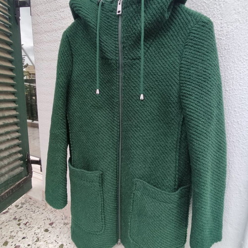 Esprit wool green coat with hood used, size M