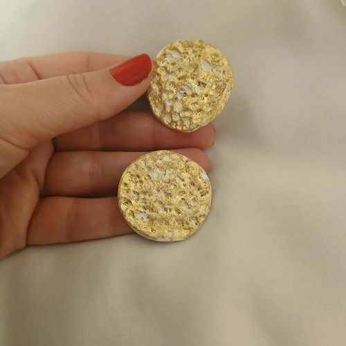 Handmade earrings new, white with gold leaf accents