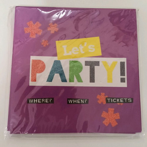 Party invitations new in purple color with letters