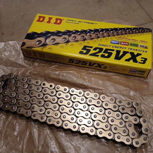D.I.D 525VX3GB-112ZB motorcycle chain like new, gold