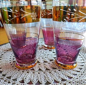 4 γυάλινα ρετρό αντικ Boho vintage ποτηρια νερου/αναψυκτικου