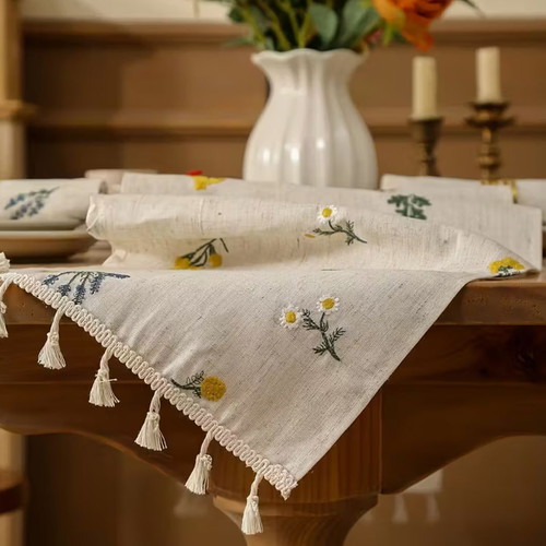 Runner tablecloth new with embroidered floral design 30x89cm
