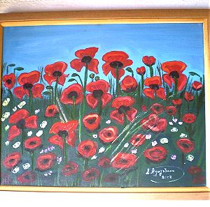 Αυθεντικός πίνακας ζωγραφικής ελαιογραφία νεκρή φύση με κόκκινα λουλούδια