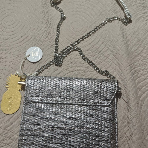 Silver Woven Metallic Evening Clutch Bag Like New