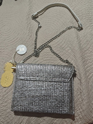 Silver Woven Metallic Evening Clutch Bag Like New