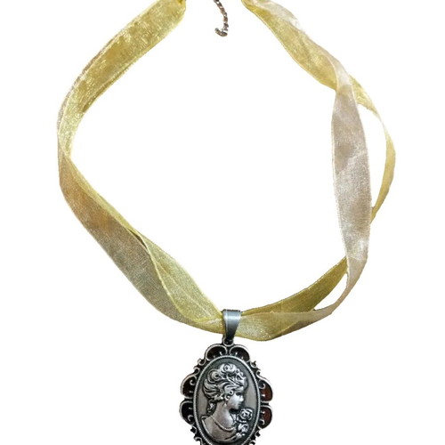 Cameo pendant with double transparent ribbon like new, silver 925 clasp