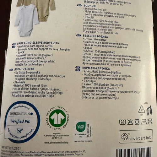 Lupilu baby long-sleeve bodysuits set of 6 new, 100% organic cotton, size 86/92