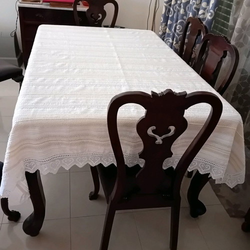 Handwoven Tablecloth with Handmade Lace, New, 2.40×1.90 m, Linen Cotton