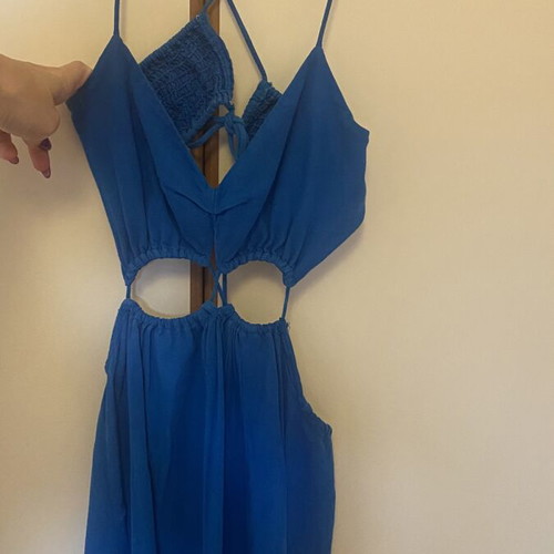 Zara long blue dress like new, cotton and linen, side slit
