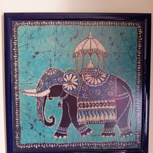 Authentic Batik Painting from Sri Lanka Elephant 45x45 cm like new