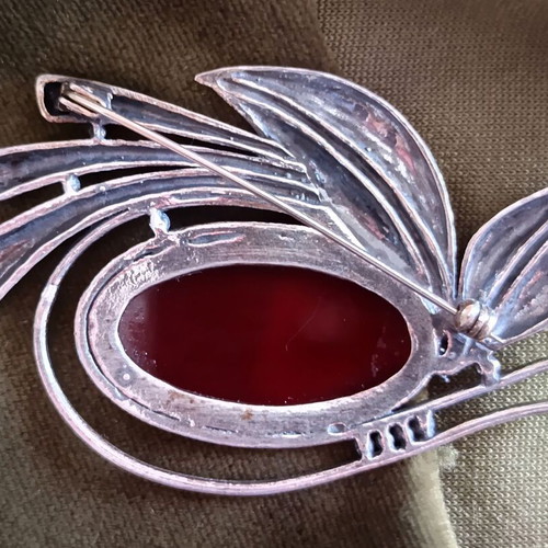 Vintage Art Nouveau Brooch Silver 925 with Carnelian Stone like new