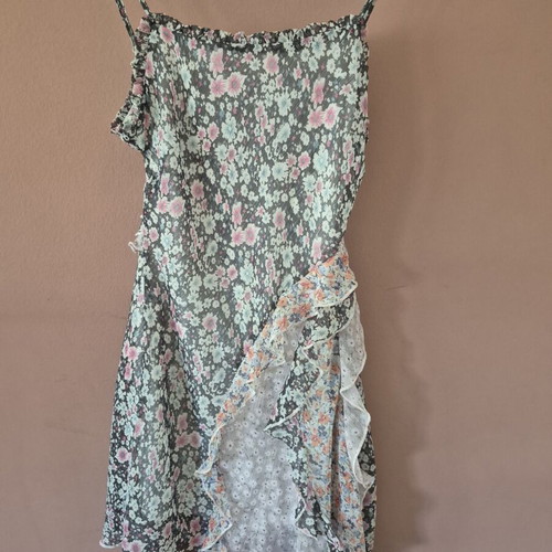 Floral short dress beige-brown like new XS-S