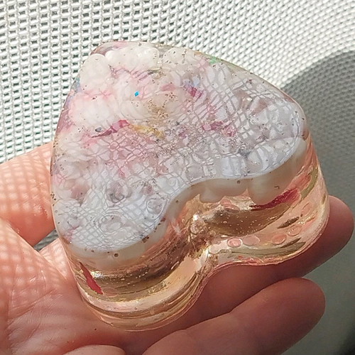 Paperweight handmade from resin with flowers and hologram effect new