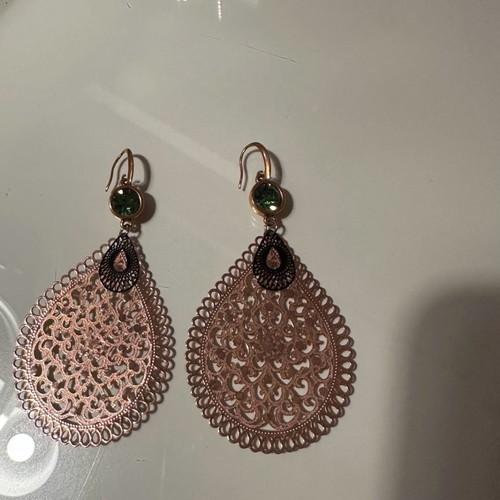 Rose gold earrings with green stones