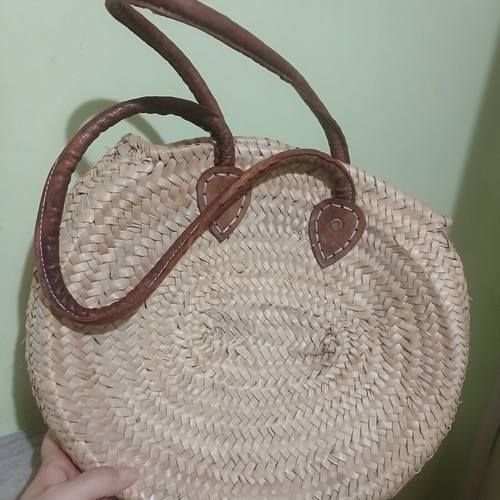 Handmade straw bag like new, beige, approx. 40×30 cm