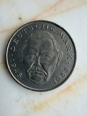 German 2 Deutsche Mark coin used, 1990