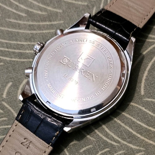 Curren 8399 Men's Chronograph Watch used, leather band, black and silver