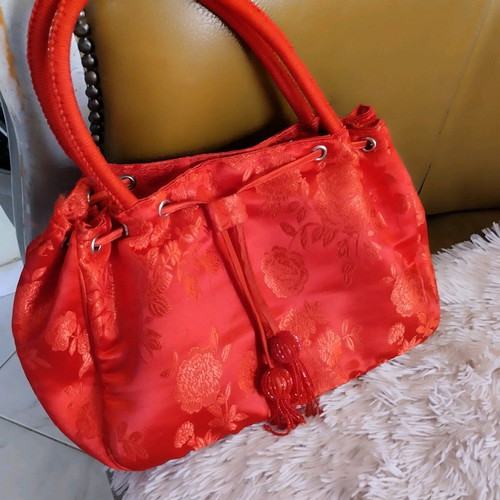 Satin bag new bright red