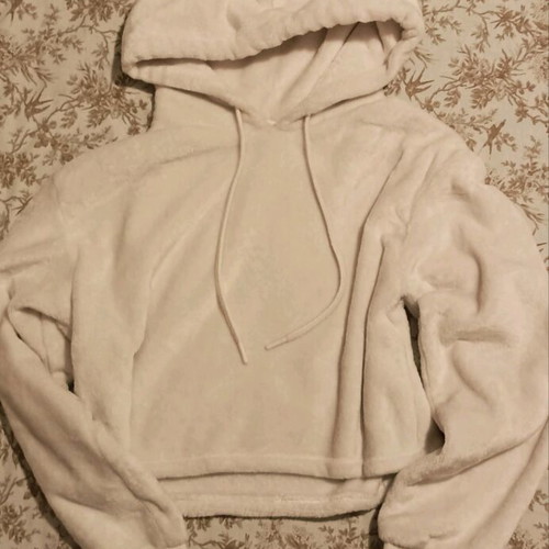 Bershka cropped hoodie white like new, size S
