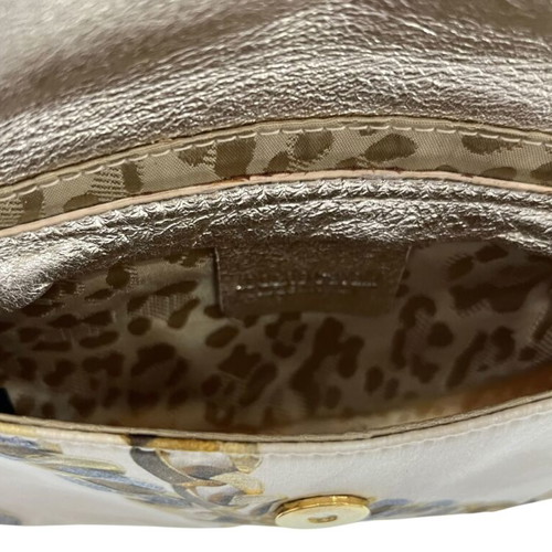 Roberto Cavalli silk clutch used with signs of wear and discoloration