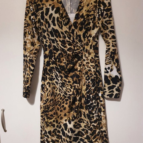 Dress with leopard print and wrap neckline new by Maki Philosophy