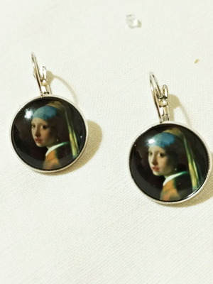 Artistic earrings "Girl with a Pearl Earring" new, blue and silver