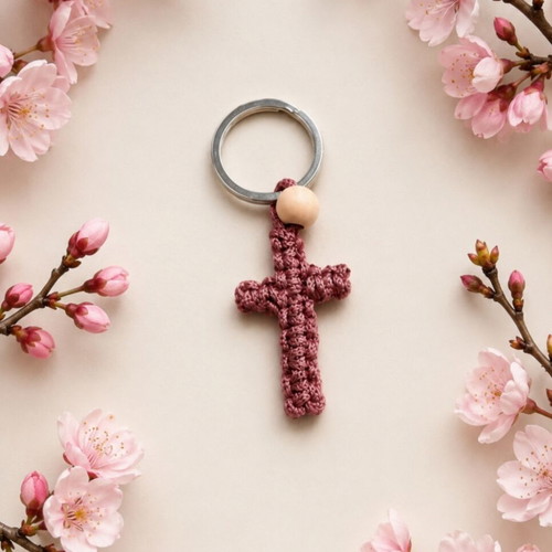 Handmade macrame cross keychains, new