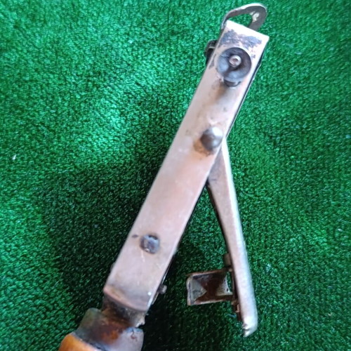 Vintage mechanical flint gas lighter with wooden handle