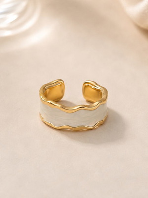 Wide statement ring gold and white, new