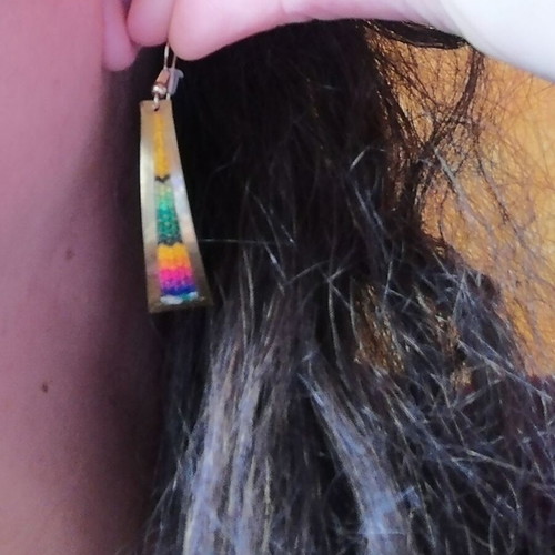 Handmade earrings new from alpaca metal and colorful woven wool