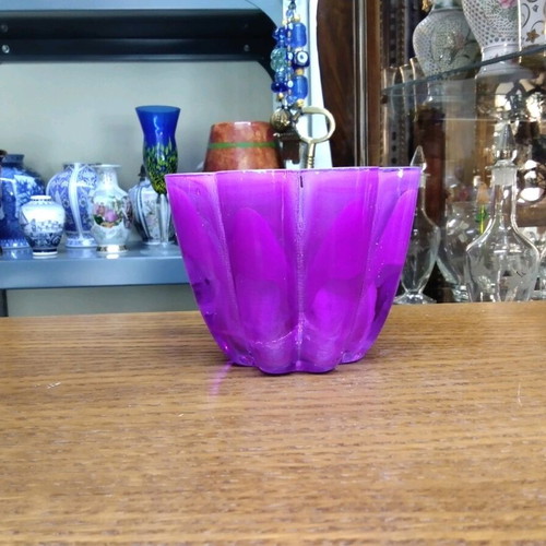 Candlestick made of solid lilac glass like new 9x11x11