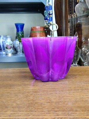 Candlestick made of solid lilac glass like new 9x11x11