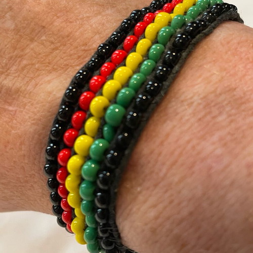 Beaded band bracelet used, Jah Reggae Rasta colors