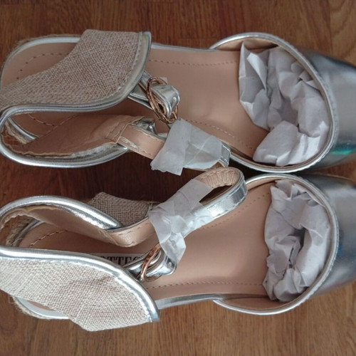 Bottega 22 silver platform espadrille shoes, size 38