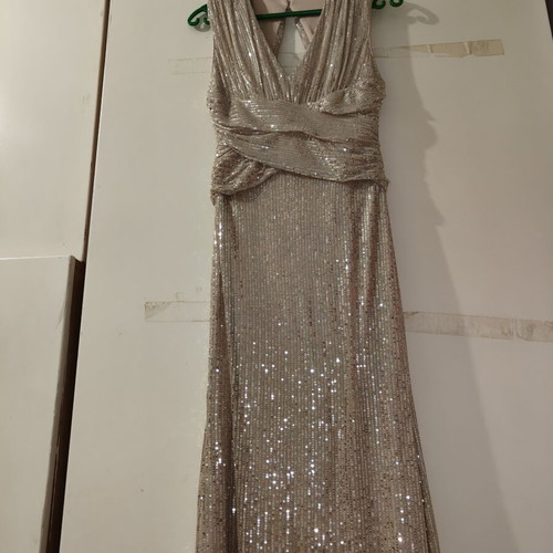 BSB dress with rhinestones and side slit, beige, size 44