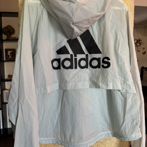 Adidas waterproof windbreaker jacket with hood, new, black and turquoise