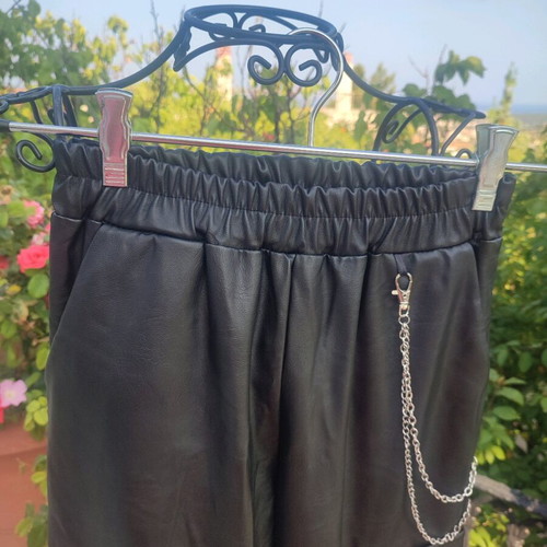 Cargo pants one size, new, faux leather with chain detail