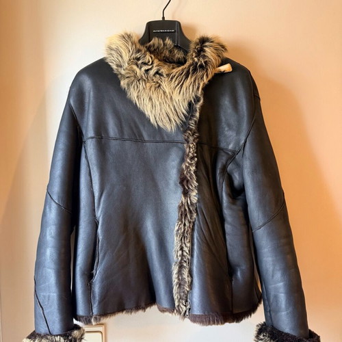 Shearling women's leather mouton jacket used, black, size L