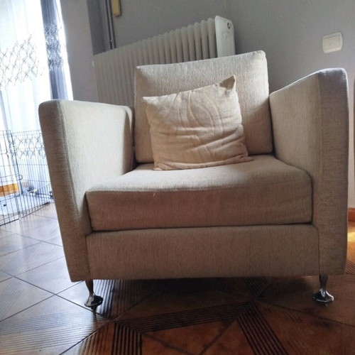 Beige sofa set like new, three-seater, two-seater and armchair