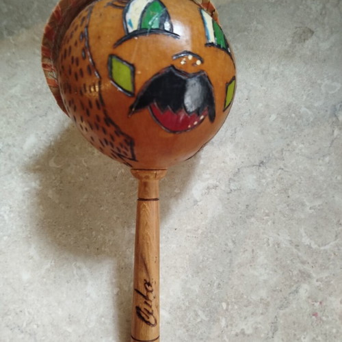 Handmade wooden maracas used, 24 cm