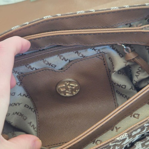 DKNY Signature Logo shoulder bag used, brown and beige