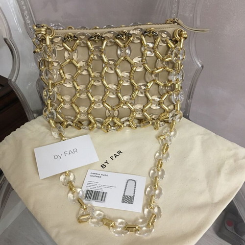 By Far Capria Chainlink leather shoulder bag nude new