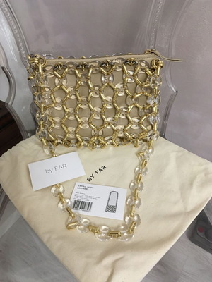By Far Capria Chainlink leather shoulder bag nude new