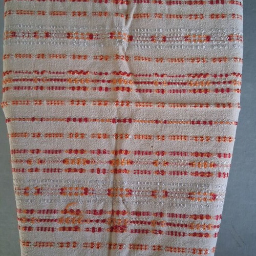 Traditional handwoven table runner used, red orange beige 53x68 cm