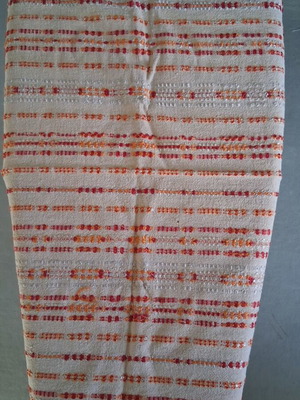 Traditional handwoven table runner used, red orange beige 53x68 cm